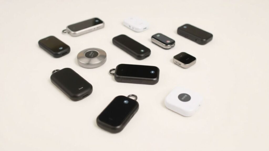 Moderne GPS-Tracker in verschiedenen Designs und Farben.