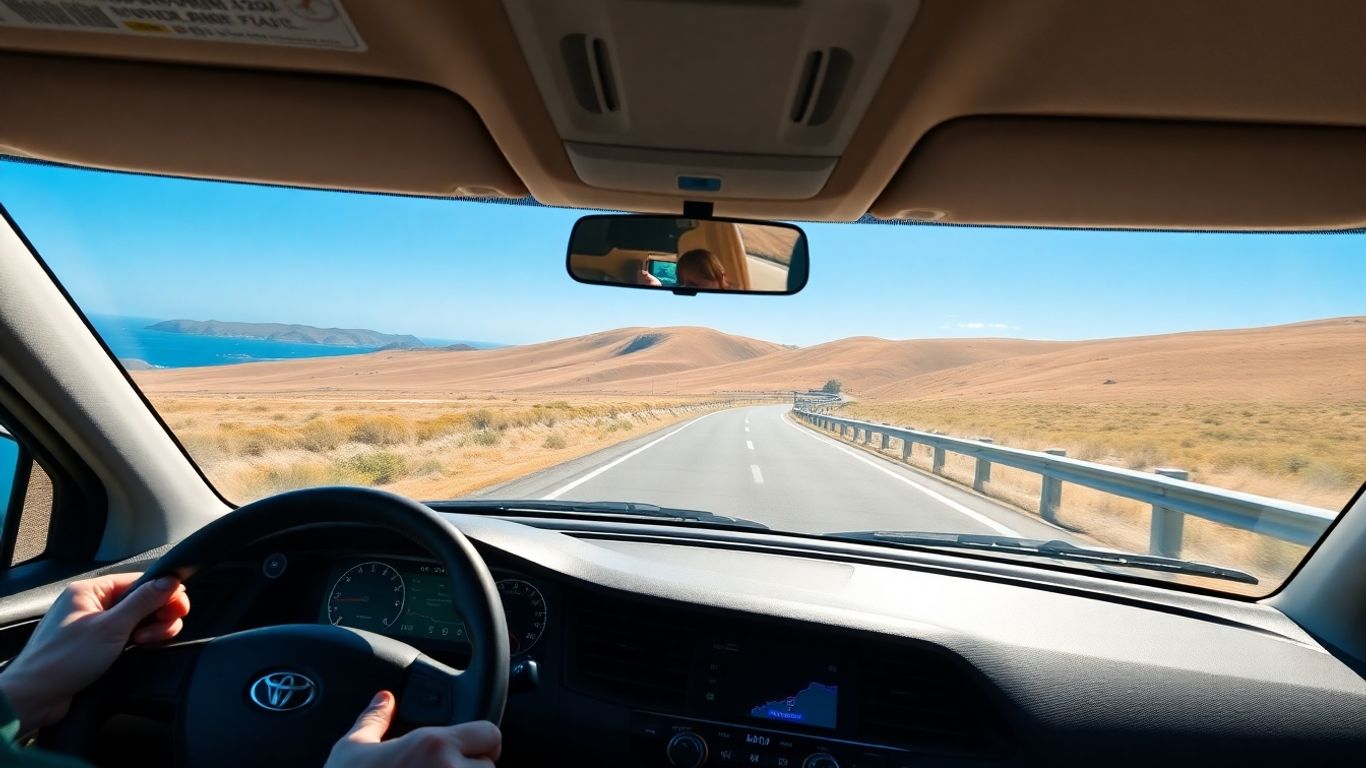 Wohnmobil auf einer Küstenstraße mit GPS-Navigation