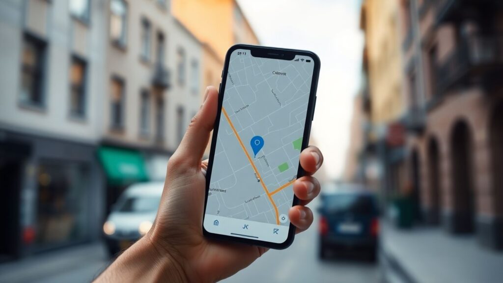 Smartphone mit GPS-Ortung auf einer Karte
