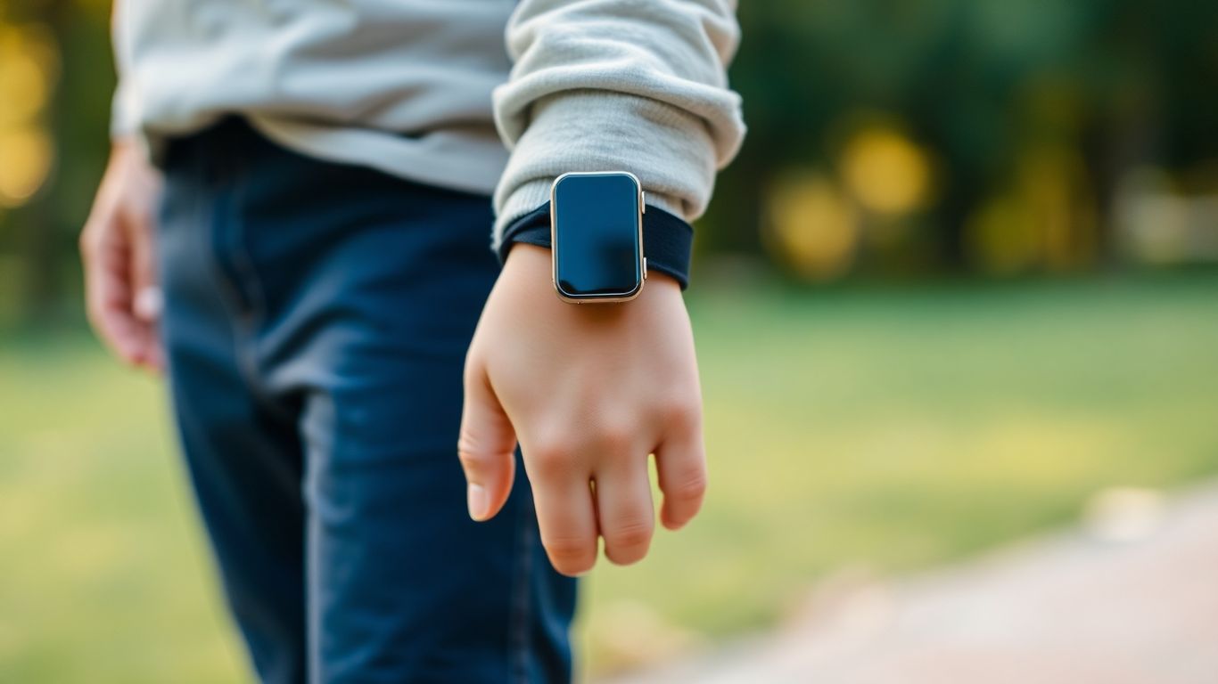 Kind hält Elternhand mit GPS Tracker am Handgelenk