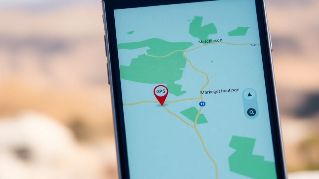 Smartphone mit GPS-Karte und genauer Ortungsposition