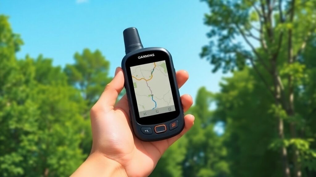 Person hält Outdoor GPS Gerät in der Natur
