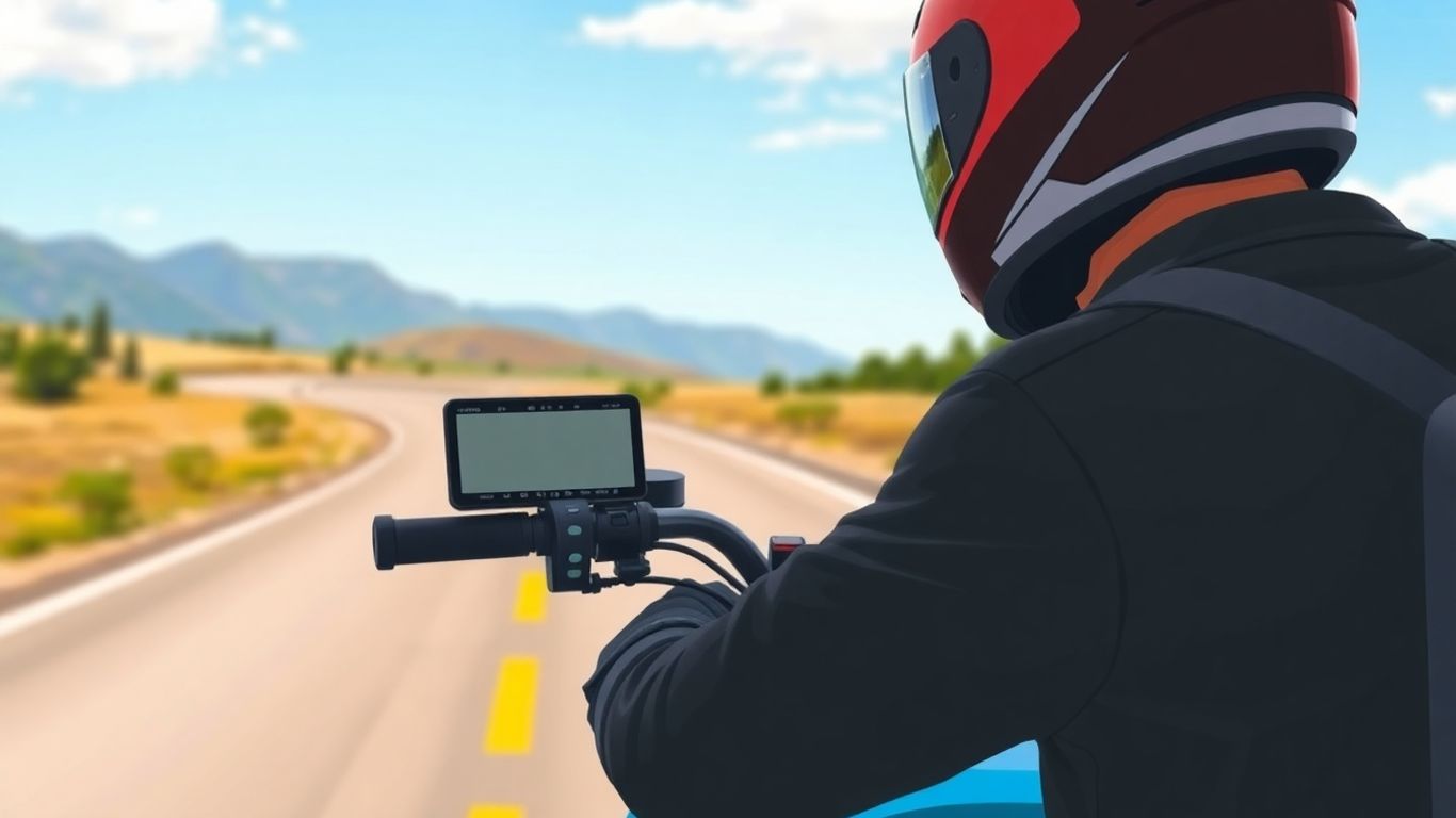 Motorradfahrer mit GPS auf einer Bergstraße