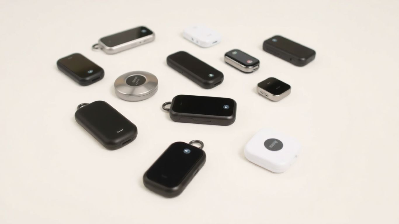 Moderne GPS-Tracker in verschiedenen Designs und Farben.